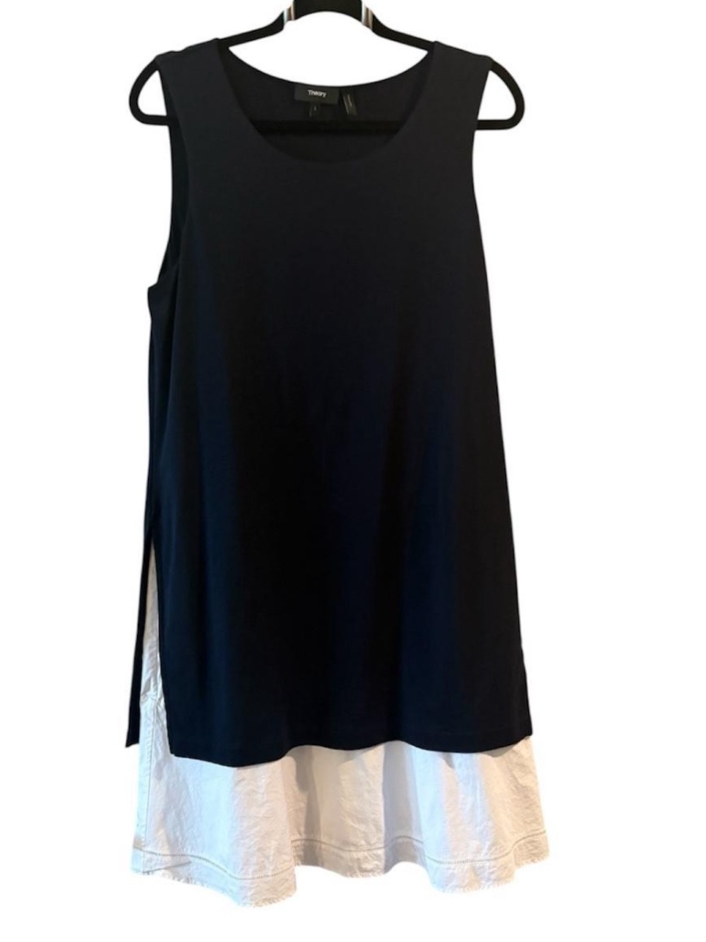 Theory Malkan  Layered Sleeveless Dress Navy White Pima Cotton L